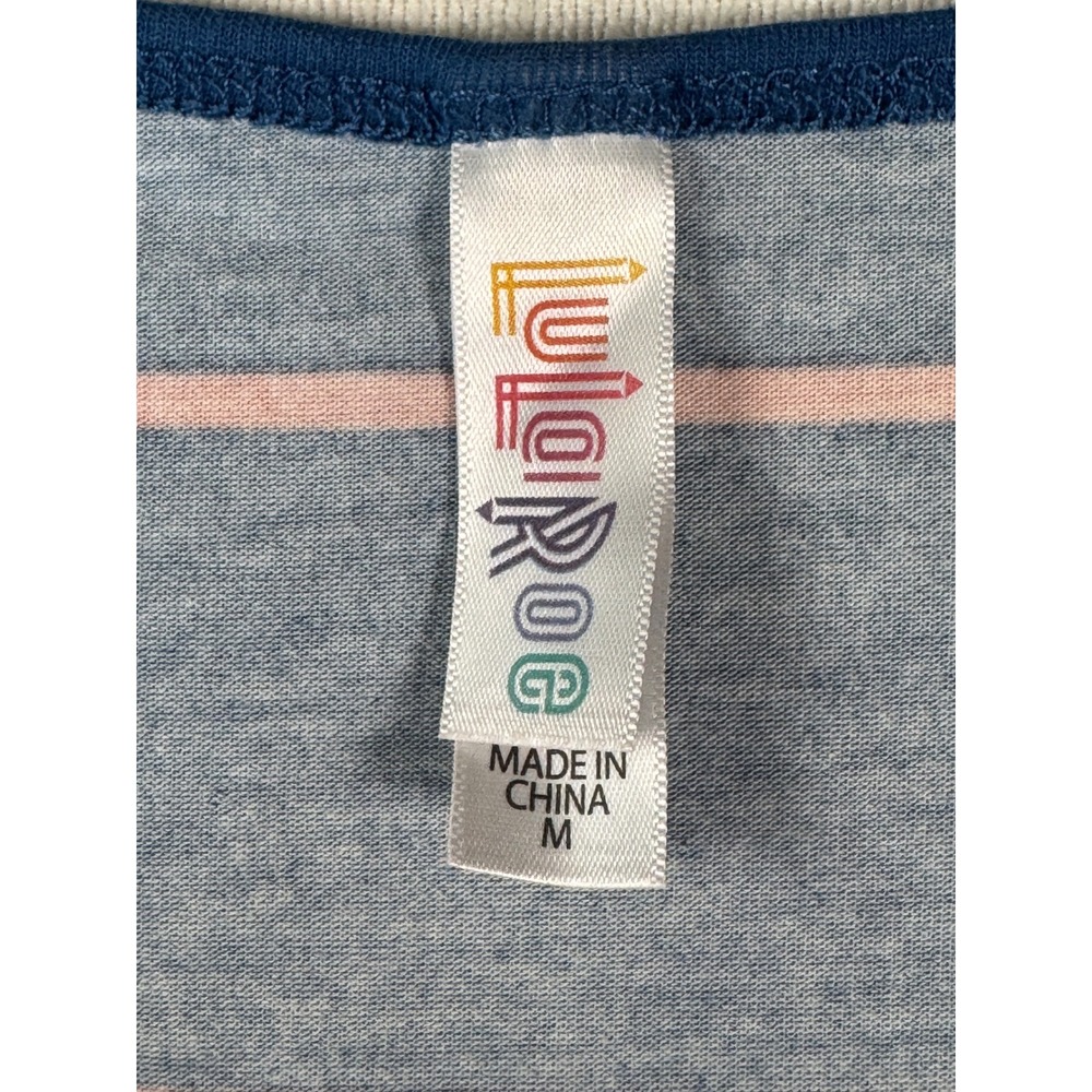 LuLaRoe Striped Top Women's‎ Medium Blue Pink Long Sleeve Scoop Neck - Picture 2 of 8